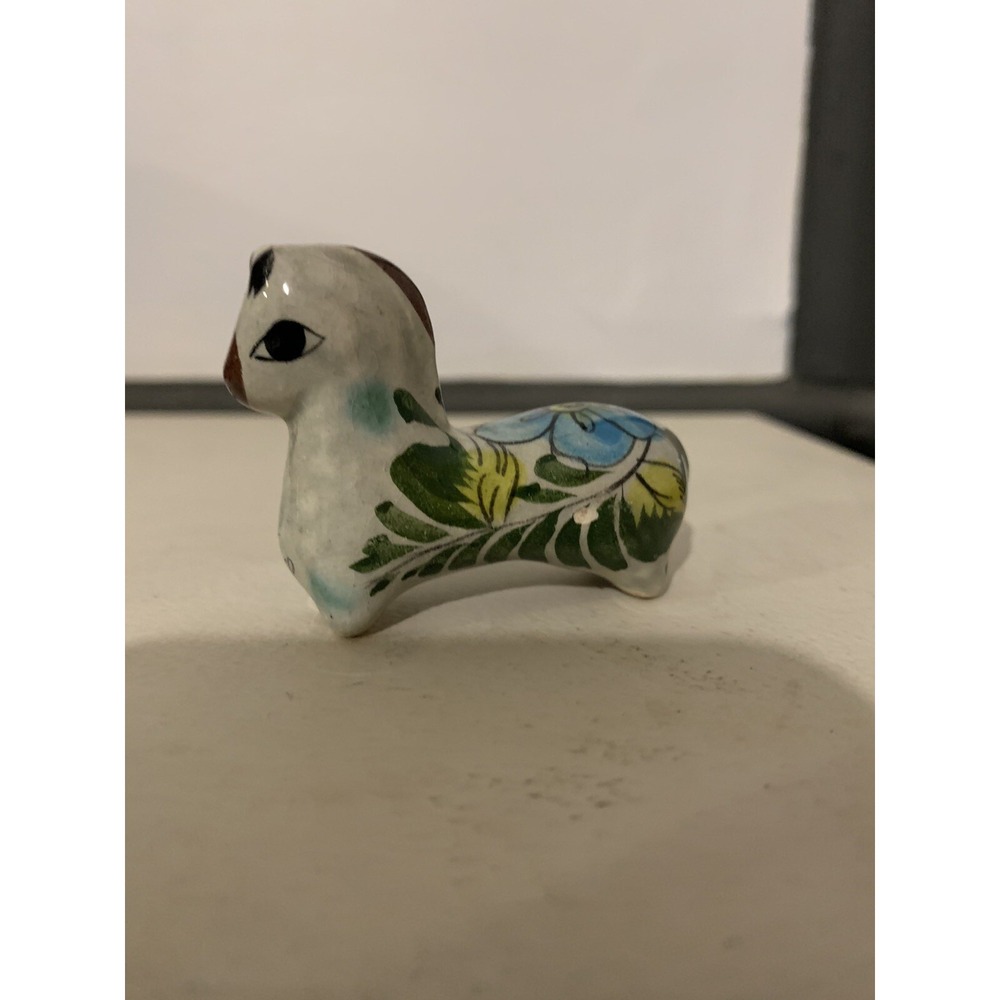 Mexico Folk Art Pottery Miniature Figurine Tonala Short Leg Horse White Painted‎